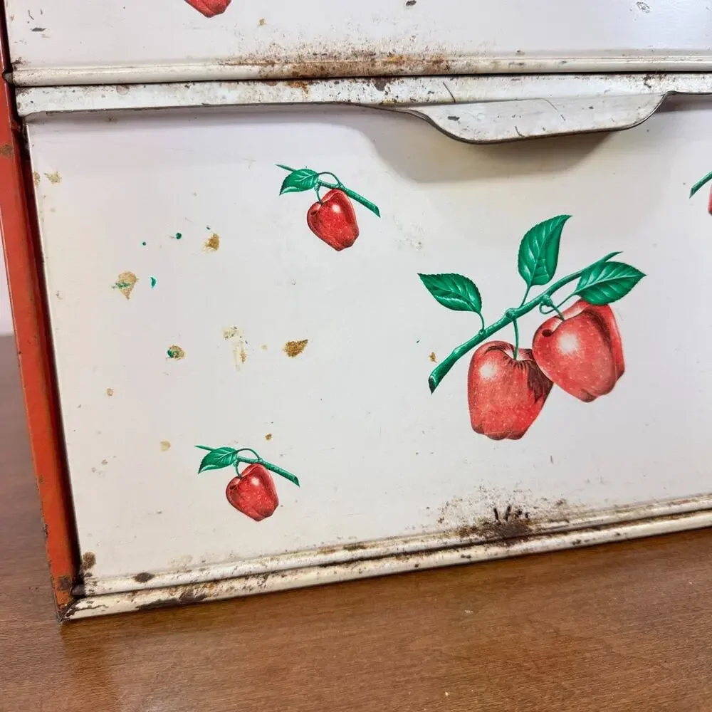 Vintage Decoware Double Decker Bread Box Apple Fruit Metal 2 Door MCM Primitive